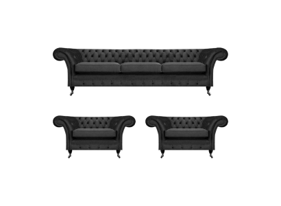 Chesterfield Schwarz Polstermöbel Sofagarnitur Set 3tlg Wohnzimmer 3+1+1