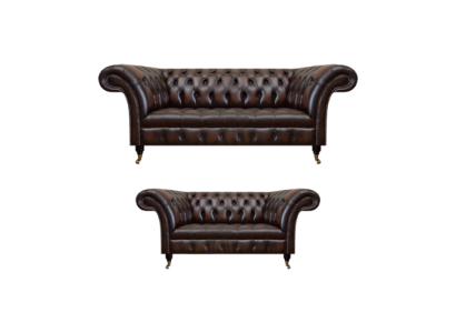 Chesterfield Braun Sofa Set Dreisitzer Sofa Couch Zweisitzer Wohnzimmer Neu