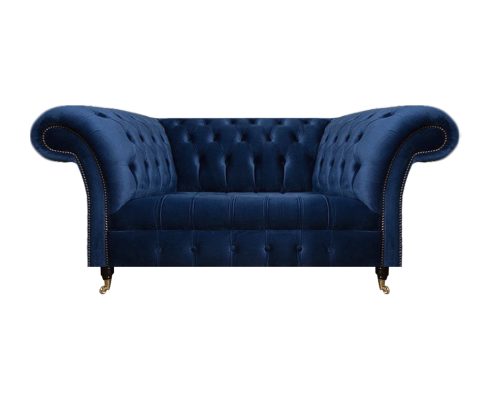 Sofa Zweisitzer Couch Polstermöbel Chesterfield Textil Blau Design Neu