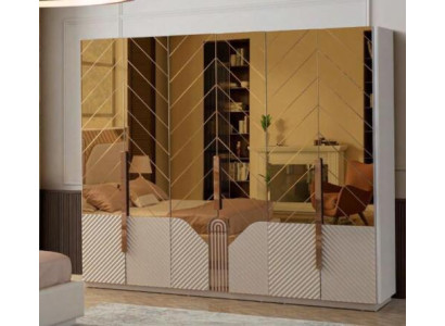 Moderner Beiger Kleiderschrank 6-türiger Schlafzimmer Schrank Holz Möbel