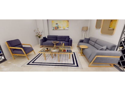 Blau-Graue Sitzgarnitur Moderne Couchen Designer 3-Sitzer Luxus Sessel