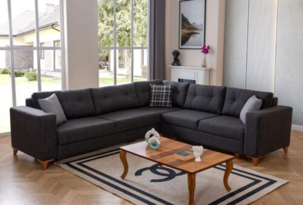 Exklusives Dunkelgraues Ecksofa Wohnzimmer Polstercouchen L-Form Sofa