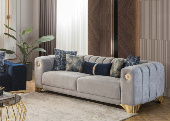 Moderne Wohnzimmer Polstermöbel Designer Viersitzer 3-Sitzer 2x Sessel