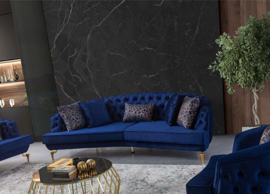 Moderne Blaue Couchgarnitur Luxuriöse Viersitzer Textilsofas Viersitzer