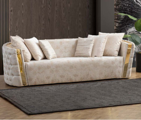 Beige Chesterfield Couchgarnitur 2x Edelstahl Polster 3-Sitzer 2tlg Set