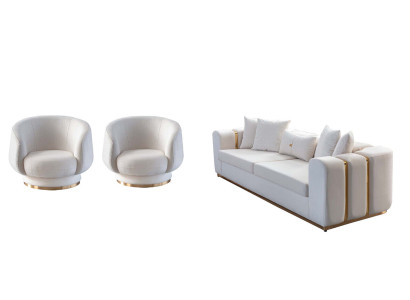 Weiße Wohnzimmer Sofas Stilvoller 4-Sitzer Designer 2x Sessel Neu 3tlg