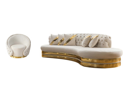 Moderner Chesterfield Set Luxus Sofagarnitur Runder Sessel 3-SItzer 2tlg