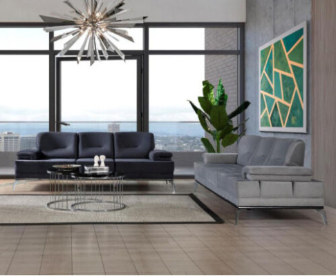 Schwarz/Graue Sofagarnitur Polstercouchen Designer Dreisitzer Couch Set