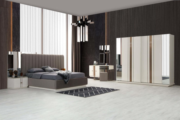Modern Schlafzimmer-Set Luxus Bett Kleiderschrank Schminktisch 5 tlg