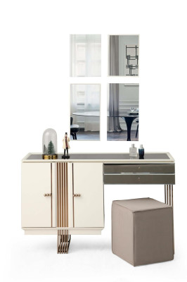 Modern Schlafzimmer-Set Luxus Bett Kleiderschrank Schminktisch 5 tlg