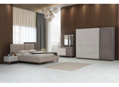 Beiges Exklusive Schlafzimmer Garnitur Doppelbett Nachtkonsolen Schrank