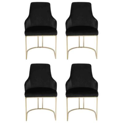 Designer Schwarze 4x Metallstühle Luxuriöse Edelstahl Polster Möbel