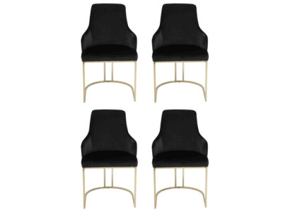 Designer Schwarze 4x Metallstühle Luxuriöse Edelstahl Polster Möbel