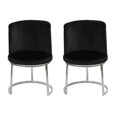 Schwarzer Designer 2x Stühle mit Edelstahlfüßen Moderne Esszimmerstühle