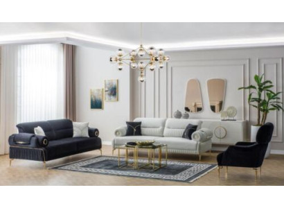 Couchgarnitur Dreisitzer Sessel Couch Polstersofa Stoffsofa Blau 3tlg