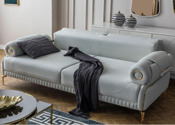 Couchgarnitur Dreisitzer Sessel Couch Polstersofa Stoffsofa Blau 3tlg