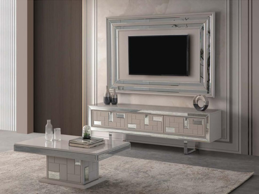 Wohnwand Sideboard TV Ständer Wandpanel Weiß RTV Lowboard Moderne