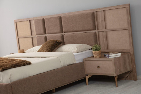 Beiges Schlafzimmer Set Polsterbett 2x Nachttische Schminktisch Schrank