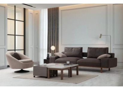 Braun-Beige Wohnzimmer Sitzgarnitur Designer 3-Sitzer Sessel Couchtisch