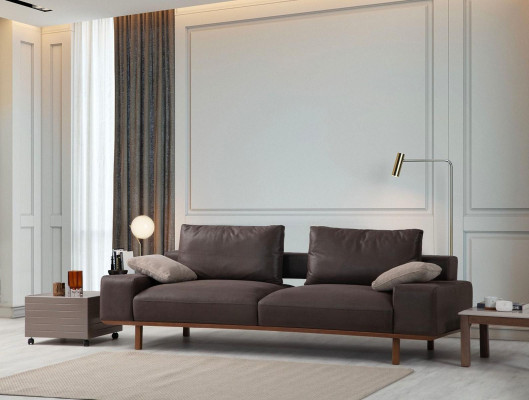 Braun-Beige Wohnzimmer Sitzgarnitur Designer 3-Sitzer Sessel Couchtisch