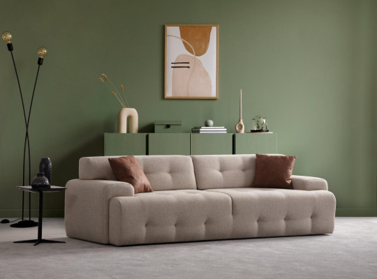 3-Sitzer Sofa Modern Holz Wohnzimmer Möbel Beige farbe Luxus Helles