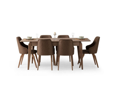 Esszimmer set 7tlg. Esstisch+6x Stühle Designer Holz Beige Garnitur Neu