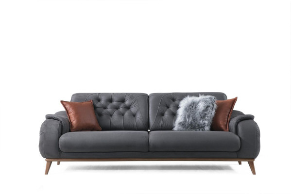 3-Sitzer Sofa Modern Holz Wohnzimmer Möbel Grau farbe Luxus Chesterfield