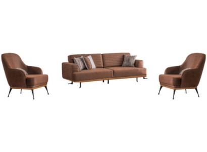Modern Dreisitzer Sofa und Sessel Braun Polstermöbel Set für Wohnzimmer