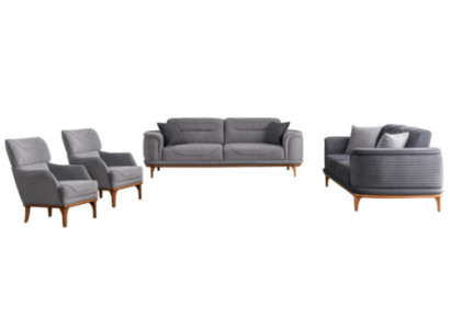 Modernes Graues Polstermöbel Set: Sofas und Sessel für Wohnzimmer Neu