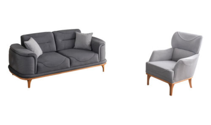 Modernes graues 2-teiliges Wohnzimmerset Dreisitzer-Sofa und Sessel