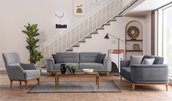 Modernes Graues Polstermöbel Set: Sofas und Sessel für Wohnzimmer Neu