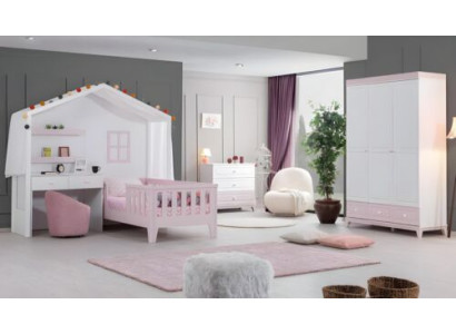 Kinderzimmer Garnitur Modern Kinderbett mit Schreibtisch Kommode Kleiderschrank