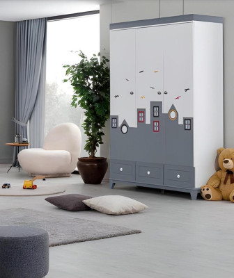 Kinderbett Kleiderschrank Jugendzimmer Kinderzimmer Möbel 2tlg Set Holz