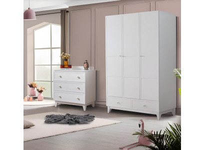 luxuriöse Kinderzimmer Weiß Modern Garnitur Kleiderschrank Kommode neu