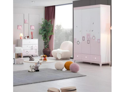 Kinderzimmer Set Mehrfarbig Komplett Kleiderschrank Kommode Helles 2tlg Neu