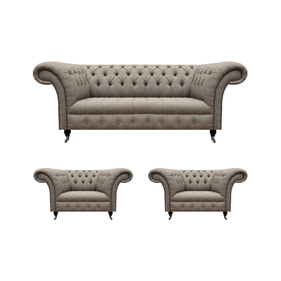 Chesterfield Sofagarnitur Luxus Dreisitzer Sofa Textil 2x Sessel Neu Wohnzimmer