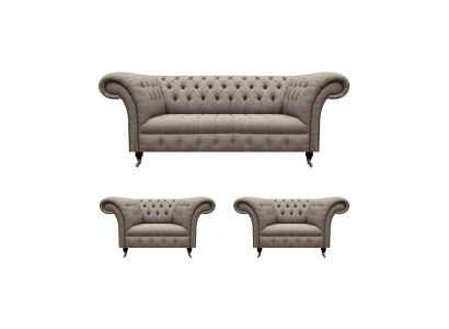Chesterfield Sofagarnitur Luxus Dreisitzer Sofa Textil 2x Sessel Neu Wohnzimmer