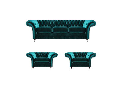 Design Chesterfield Sofagarnitur Dreisitzer Couch Sofa Set 2x Sessel Polster
