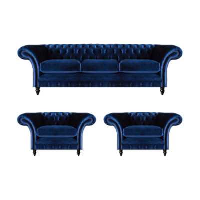 Blau Luxus Sofagarnitur Komplett 3tlg Einrichtung Textil Stoff Chesterfield