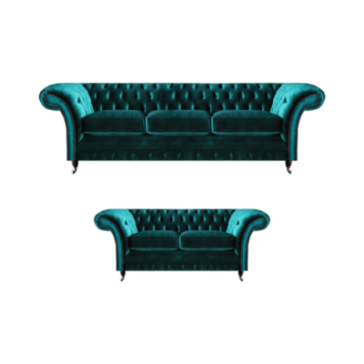 Chesterfield Luxus Design Einrichtung Grün Dreisitzer mit Zweisitzer Sofas