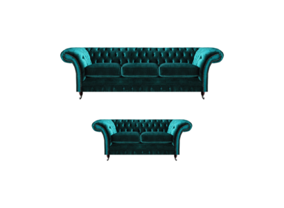Chesterfield Luxus Design Einrichtung Grün Dreisitzer mit Zweisitzer Sofas