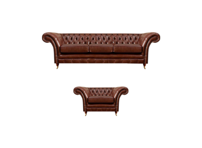 Braun Garnitur 2tlg Dreisitzer Sofa Leder Sessel Chesterfield Wohnzimmer