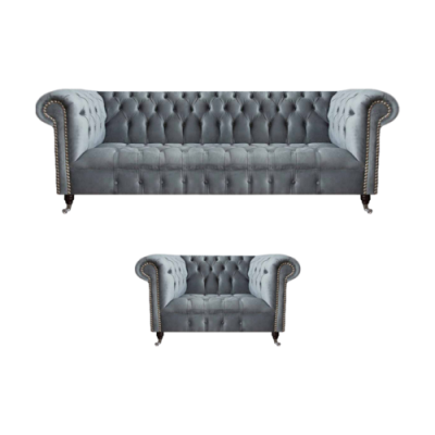 Wohnzimmer Komplett Dreisitzer Sofa Couch Sessel Luxus Einrichtung Chesterfield