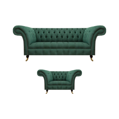 Luxus Wohnzimmer Komplett Grün Dreisitzer Sofa Chesterfield Sessel Neu Set