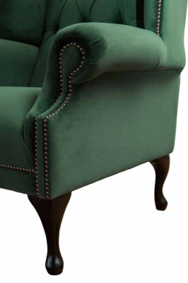 Grüner Ohrensessel Sessel Design Polster Sofa Chesterfield Textil Wohnzimmer