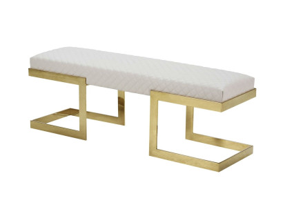 Lederbank Weiß Schlafzimmer Edelstahl Modern Design Möbel Luxus Bank Fußhocker