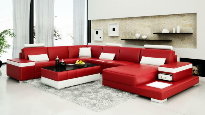 Ledersofa Designer Sofa U Form Wohnlandschaft Couch Polster Deko Ecksofa
