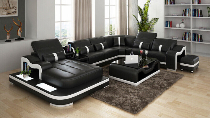 U Form Sofa Couch Polster Garnitur Wohnlandschaft Ecksofa Leder