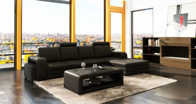 Ecksofa Sofa Garnitur 3tlg. Couch Tisch Hocker Leder Garnitur Couchen