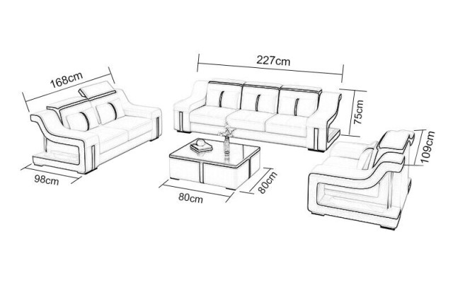 Sofagarnitur Couch Polster Sofa 322 Komplett Set Garnituren Design Leder 3tlg.